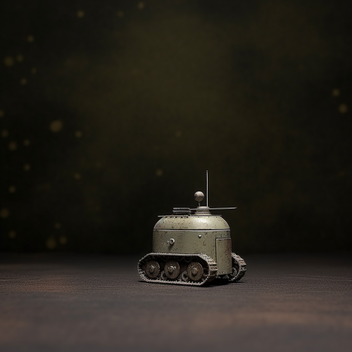 Atomic age toy robot on moon