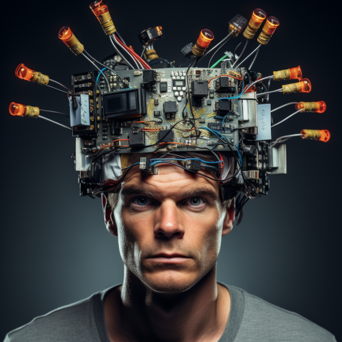 Attractive man with electronic chip on head