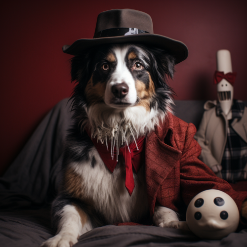 Adorable Aussie Shepherd playing fetch with Freddy Krueger