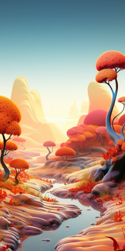 Whimsical autumn landscape art