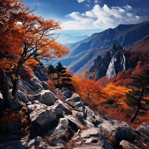 Vibrant autumn leaves on majestic mountains