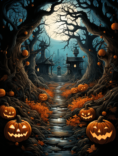 Vibrant pumpkins in a rainy autumn landscape