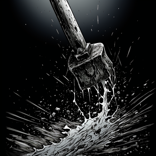 Closeup of axe dripping in noir comic fashion