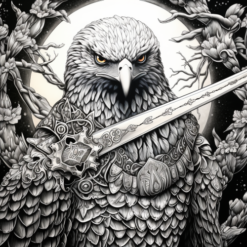 Aztac warrior with sword and eagle in background