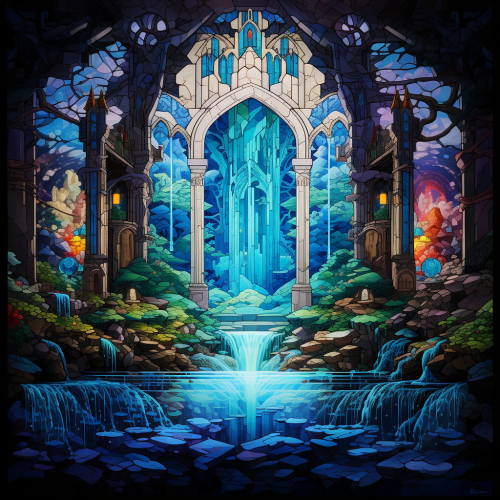 Majestic azure waterfall flooding post-apocalyptic city