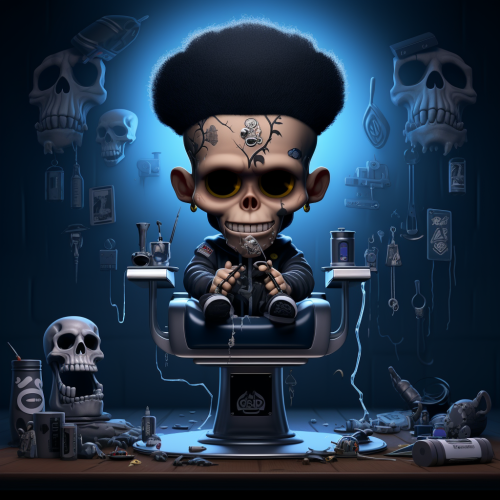 Illustration of baby skull with Easy-E hair