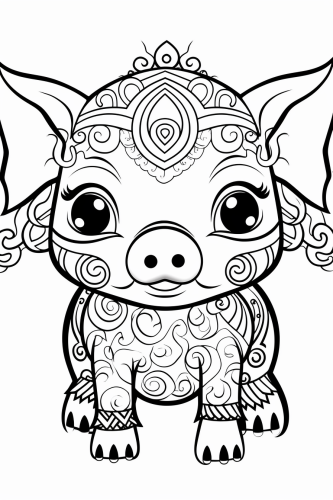 Cute baby pig mandala coloring