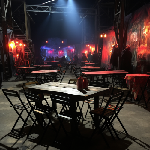 Tables and chairs in backstage holding area Tables and chairs in backstage holding area