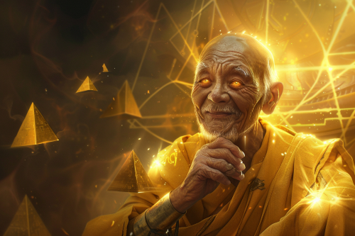 Balding Elderly Man with Golden Aura Smiling