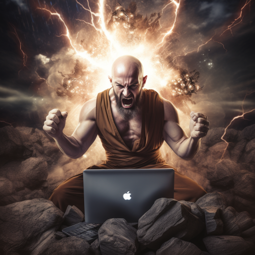 Bald man with beard transforming into Super Saiyan