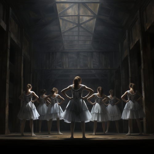 Ballet dancers stretching on dark stage