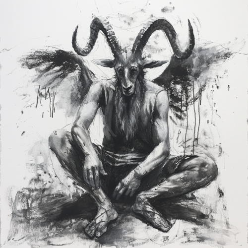 Baphomet Charcoal Watercolor Art Drawing