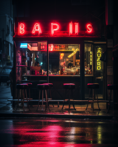 Neon-lit Western-inspired Bar Scene