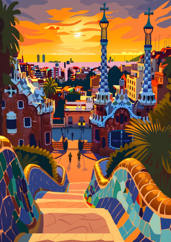 Modern Parc Guell Barcelona Illustration
