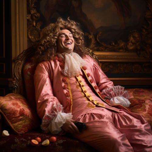Male in Rococo Baroque Dress Laughing Male in Rococo Baroque Dress Laughing