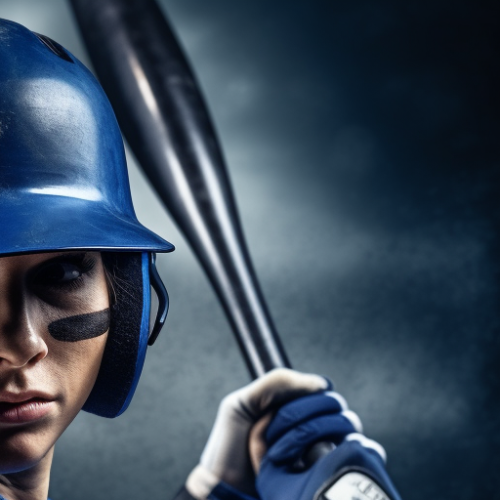 Young female baseball player practicing drills and training in blue uniform