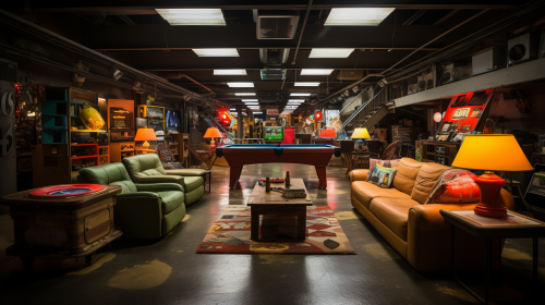 Midcentury Modern Basement Arcade with Retro Games