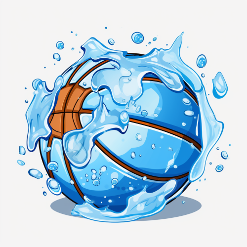 Basketball covered in ice with blue splats