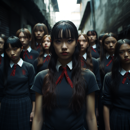 Group of Shanghai schoolgirls on a wall Group of Shanghai schoolgirls on a wall