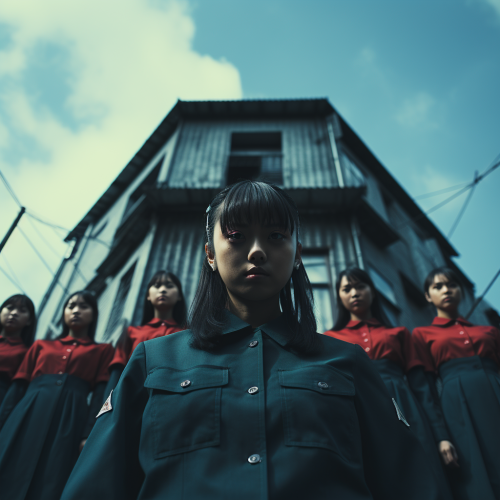 Schoolgirls standing on wall in uniform Schoolgirls standing on wall in uniform