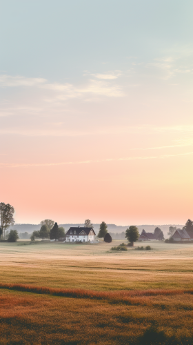 Rolling Bavarian countryside with farmhouse silhouette