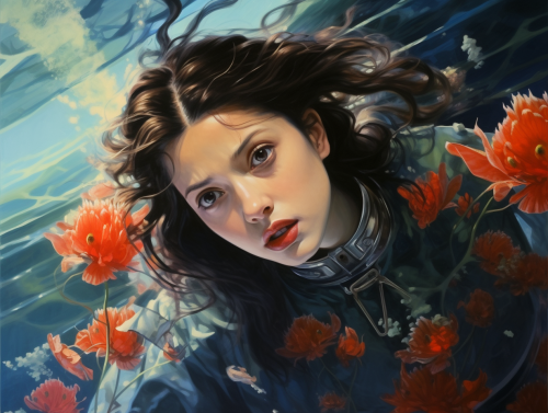 Colorful anime girl enjoying the beach