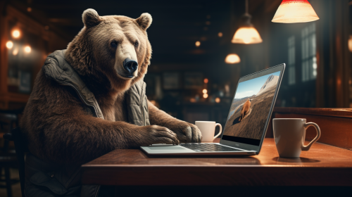 Bear and deer working on laptop