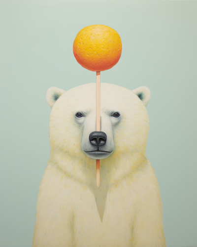 Bear with Popsicle on Minimal White Background