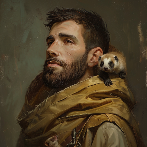 Bearded man with ferret cloak