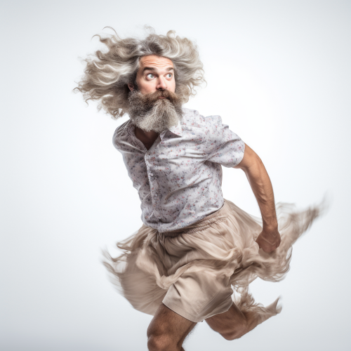 Confident bearded man in dress walking