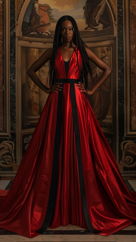 African American Queen in Red Dress