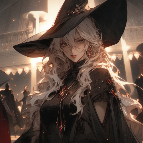 Young female dark magician sorceress witch in cyberpunk city