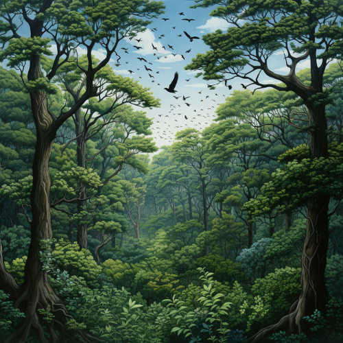 Majestic dark oak forest at noon