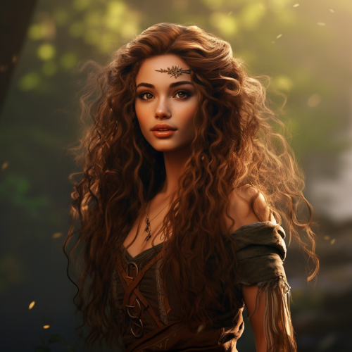 A mesmerizing elemental elf woman with rogue-like features