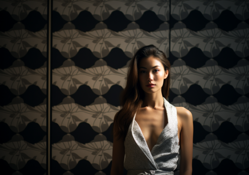 Beautiful Japanese Woman in Slip Dress Standing in front of Screen Wall
