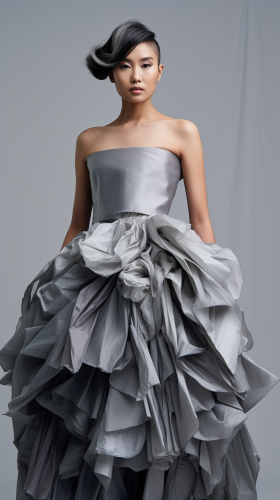 Elegant model wearing upcycled fashion Elegant model wearing upcycled fashion