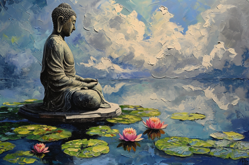 Buddha Statue with Water Lilies