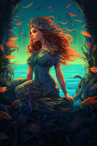 Beautiful mermaid in Balinese Hindu art