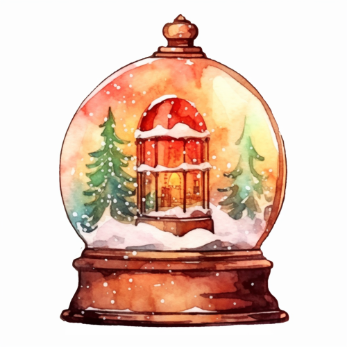 Isolated watercolor illustration of a snow globe with a sleigh