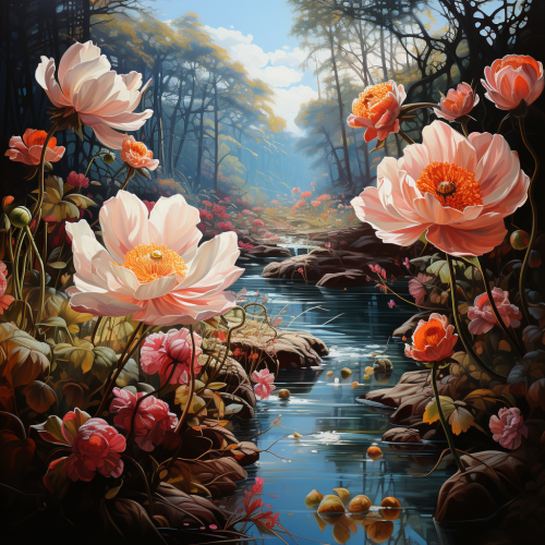 Vibrant spring flowers in garden painting