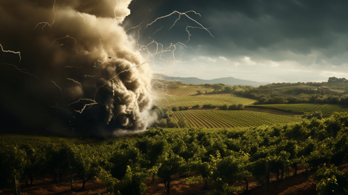 Cinematic view of vineyard amidst natural disasters Cinematic view of vineyard amidst natural disasters