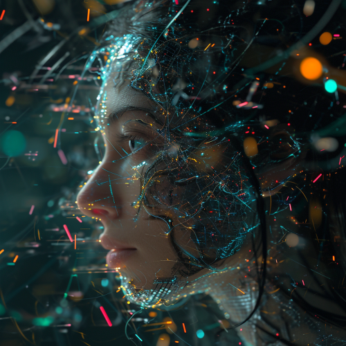 Beautiful woman connecting mind to computer ports Beautiful woman connecting mind to computer ports