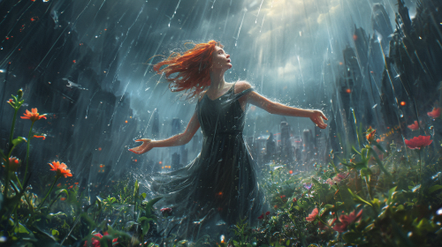 Confident woman dancing in chaotic city