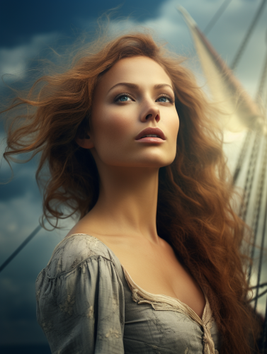 Beautiful woman hopping on sea sky