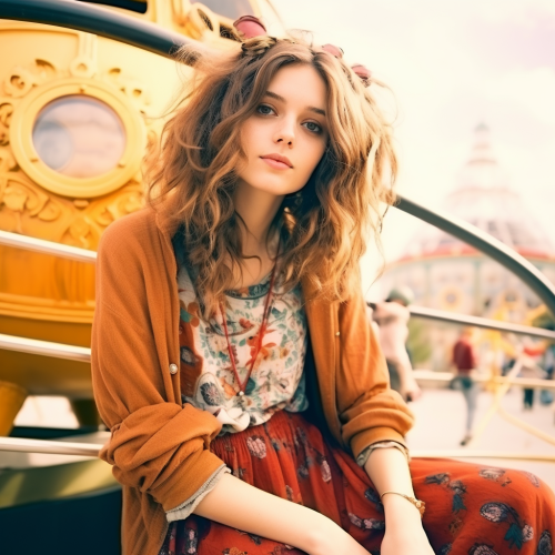 Analog image of a beautiful young hippie woman in Tomorrowland