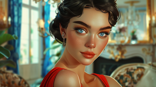 White woman in red dress