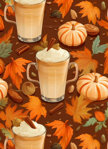 Beige seamless pattern with a pumpkin spiced latte Beige seamless pattern with a pumpkin spiced latte