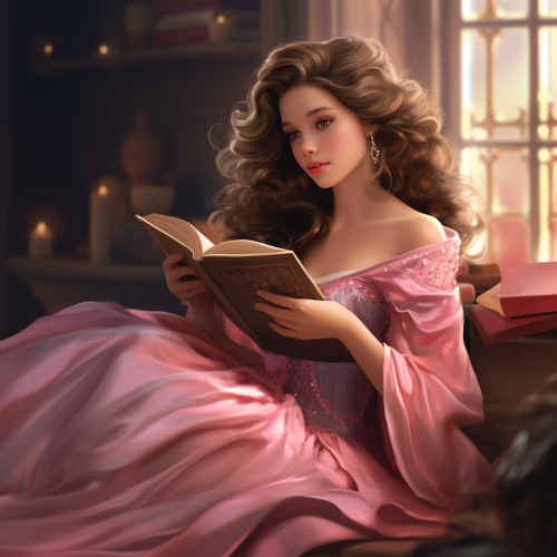 Belle curled up in armchair reading book