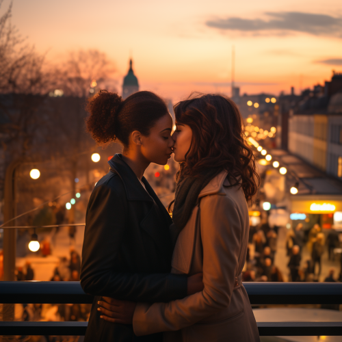 Two women sharing a heartfelt kiss in Berlin Two women sharing a heartfelt kiss in Berlin