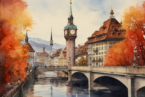 Watercolour Painting of Bern Clock Tower